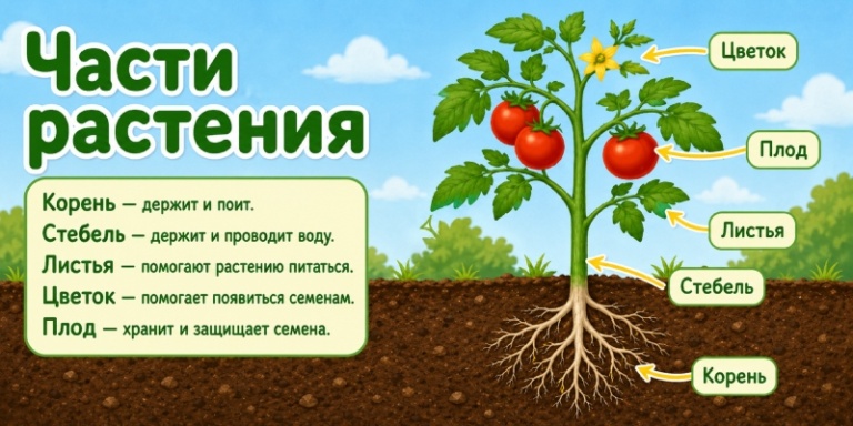 Части растения. Название, краткая характеристика значения для жизни растения