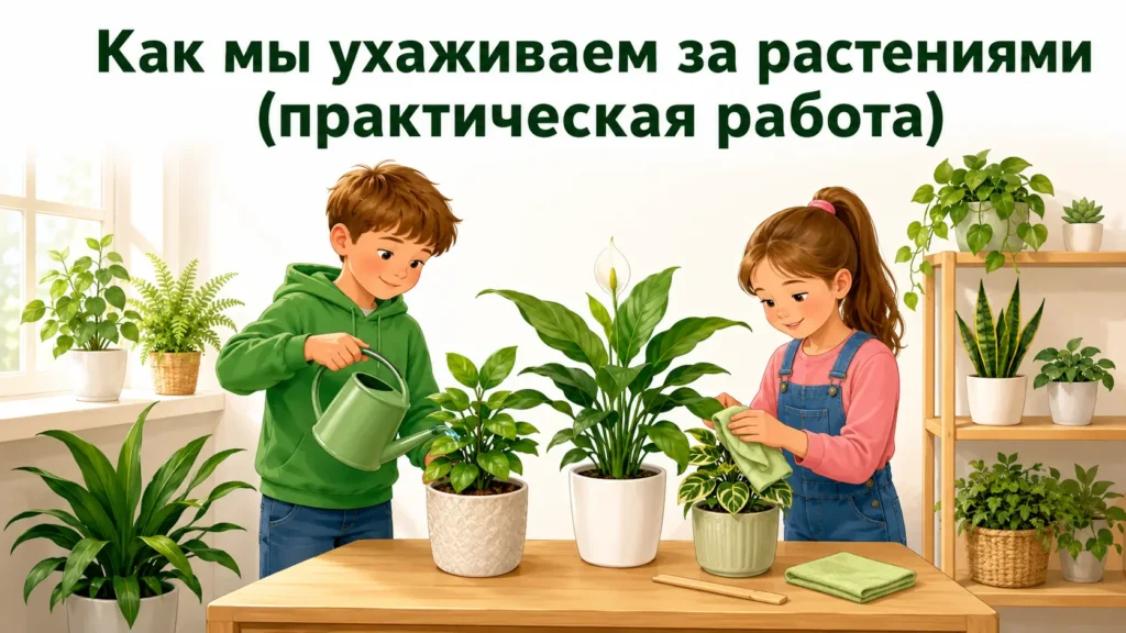 Дети ухаживают за комнатными растениями — практическая работа