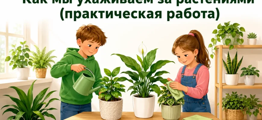 Дети ухаживают за комнатными растениями — практическая работа