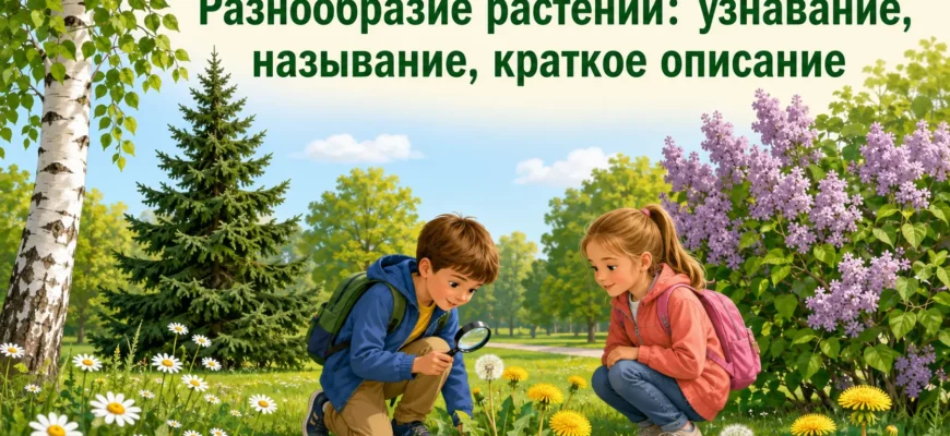Дети изучают разнообразие растений в парке
