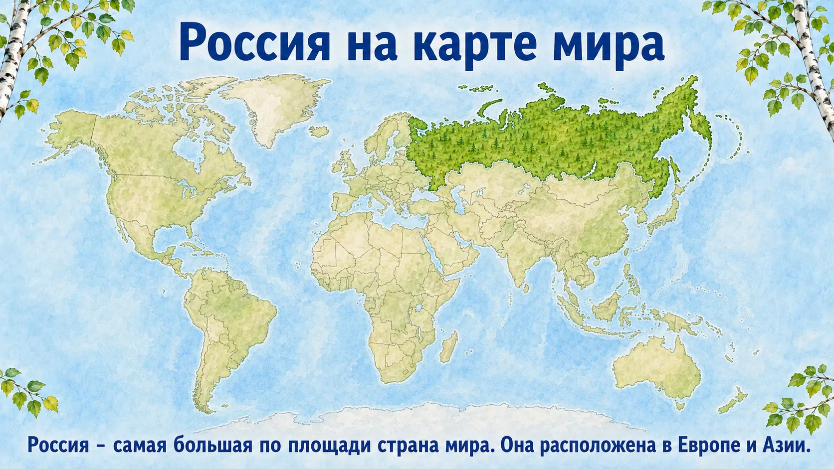 Карта мира с выделенной Россией