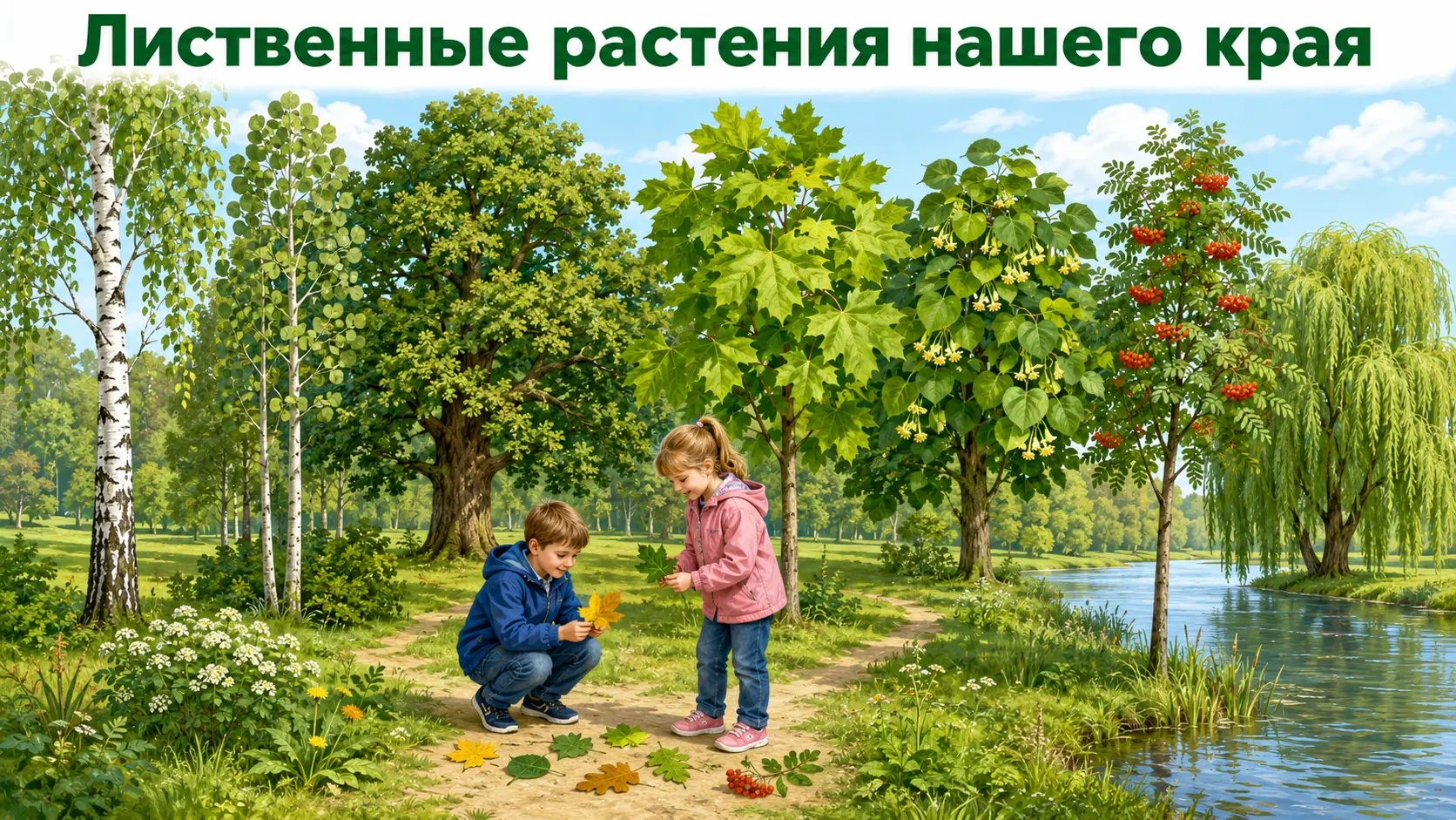 Берёза, осина, дуб, клён, липа, рябина и ива