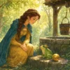 Принцесса беседует с королём-лягушонком у колодца