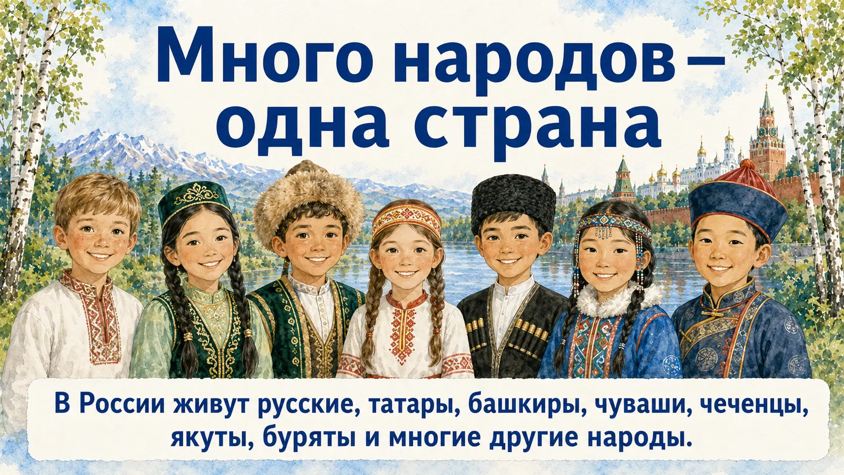 Дети в традиционной одежде разных народов России