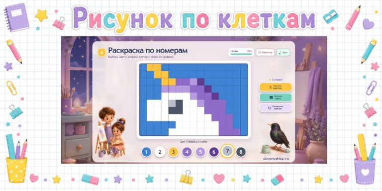 Рисунок по клеткам Единорог
