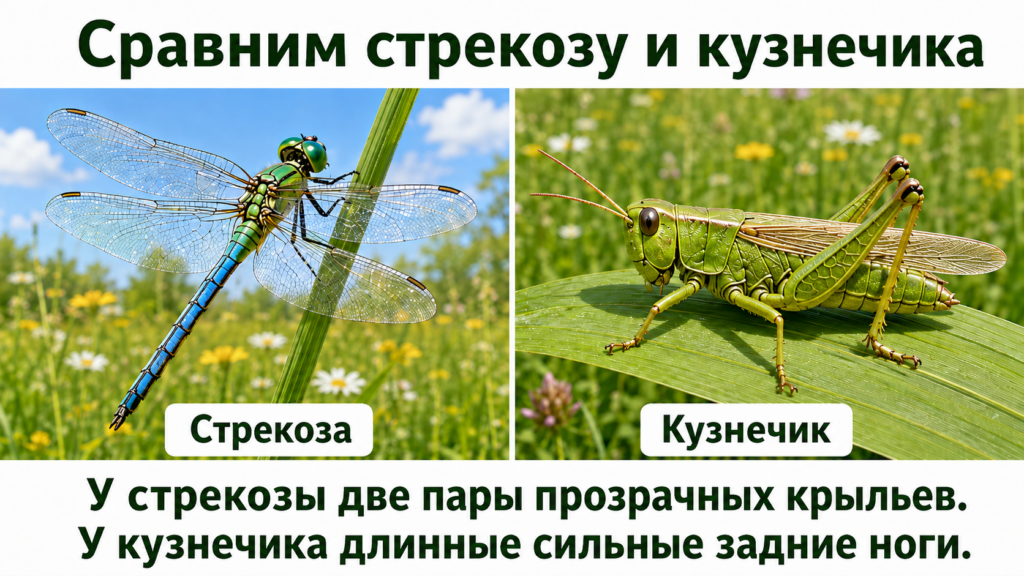 Сравнение стрекозы и кузнечика