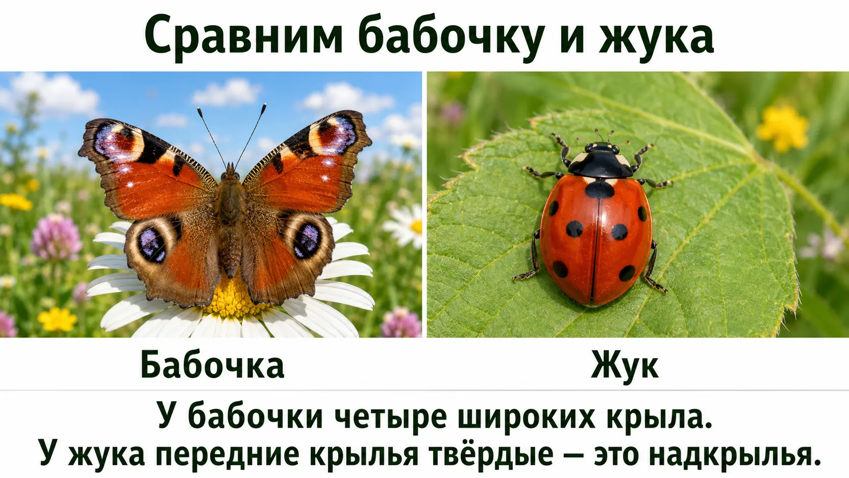 Сравнение внешнего вида бабочки и жука