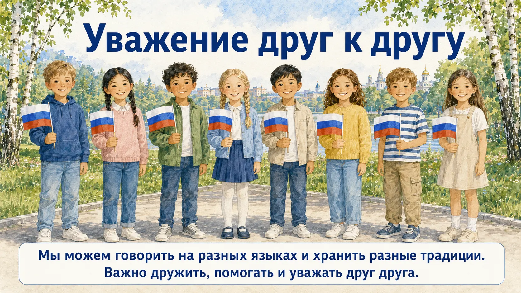 Дети России с российскими флагами